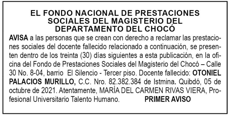 Edicto 1er. aviso Otoniel Palacios Murillo