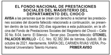 Edicto 1er. aviso Otoniel Palacios Murillo