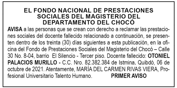 Edicto 1er. aviso Otoniel Palacios Murillo