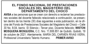 Edicto 1er. aviso Wiston Mosquera Mosquera