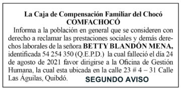 Edicto 2do. aviso Betty Blandón Mena