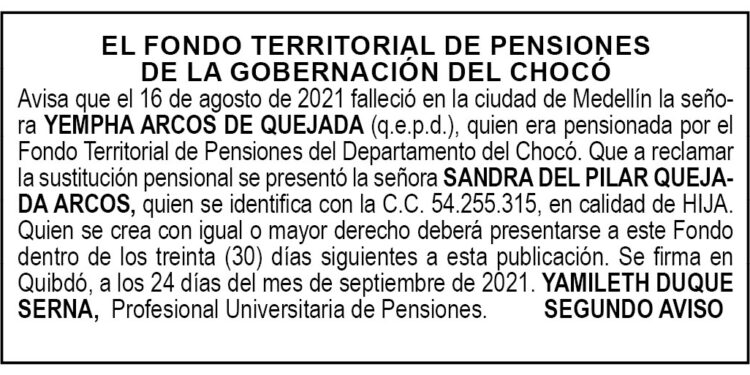 Edicto 2do. aviso Yempha Arcos de Quejada