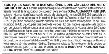 Edicto Dora Alicia Rivas Rentería