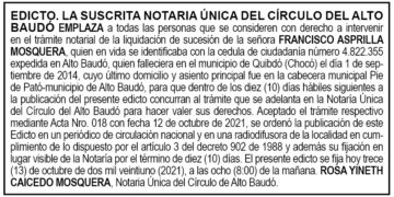 Edicto Francisco Asprilla Mosquera