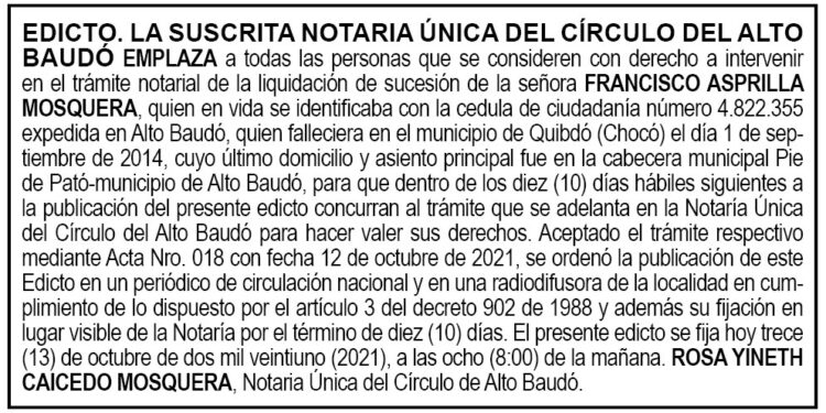 Edicto Francisco Asprilla Mosquera