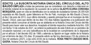 Edicto Gladys Elvira Córdoba Mosquera