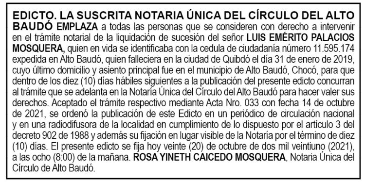Edicto Luis Emérito Palacios Mosquera