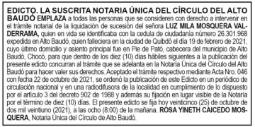 Edicto Luz Mila Mosquera Valderrama