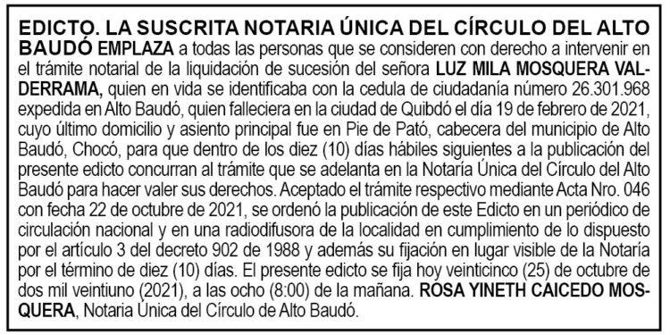 Edicto Luz Mila Mosquera Valderrama