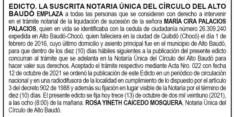Edicto María Cira Palacios Palacios