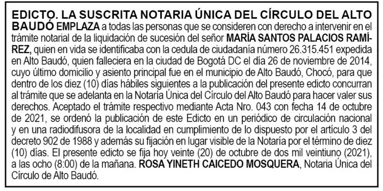 Edicto María Santos Palacios Ramírez