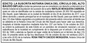 Edicto Matilde Mosquera Cabrera