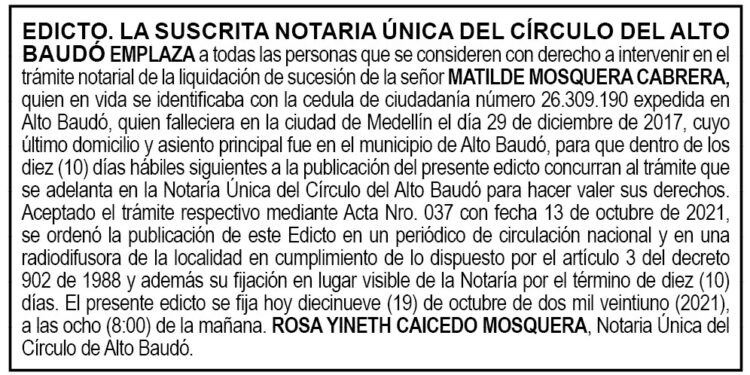 Edicto Matilde Mosquera Cabrera