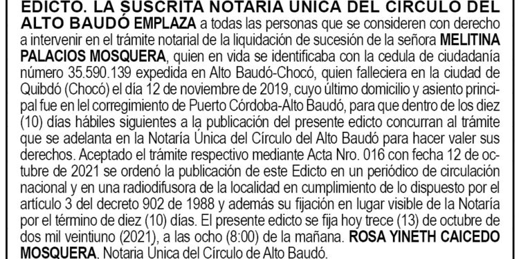 Edicto Melitina Palacios Mosquera