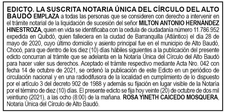 Edicto Milton Antonio Hernández Hinestroza