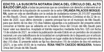 Edicto Orlanda Palacios Mosquera