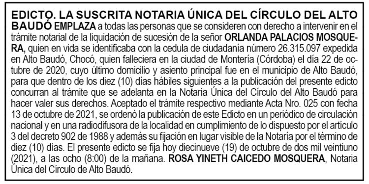 Edicto Orlanda Palacios Mosquera