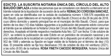 Edicto Reinaldo Córdoba Sánchez