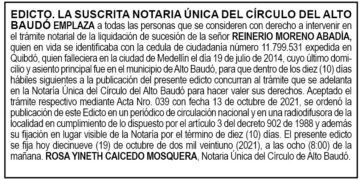 Edicto Reinerio Moreno Abadía