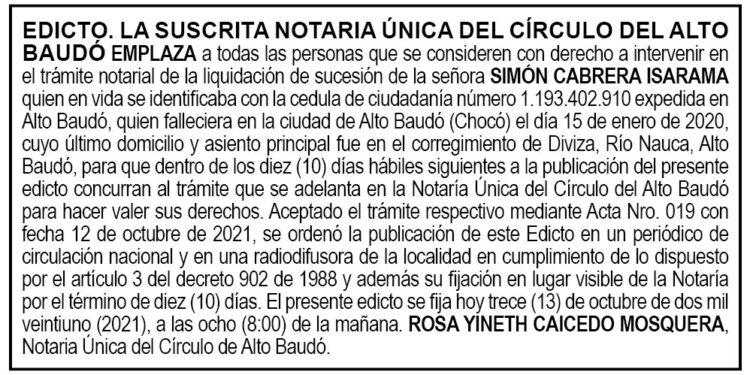 Edicto Simón Cabrera Isarama