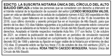 Edicto Lucindo Mosquera Valois