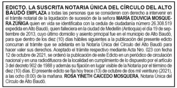 Edicto María Eduvicia Mosquera Zúñiga