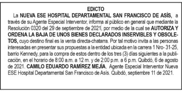 Edicto. Dan de baja bienes inservibles y obsoletos.