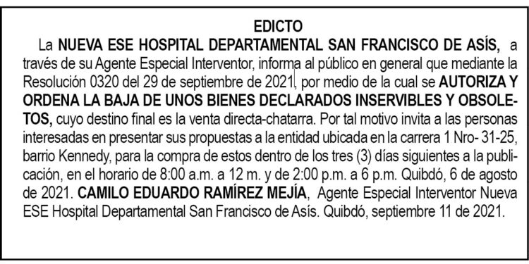 Edicto. Dan de baja bienes inservibles y obsoletos.