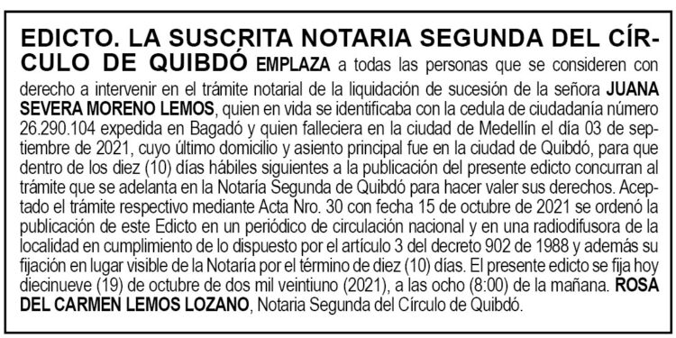 Edicto Juana Severa Moreno Lemos