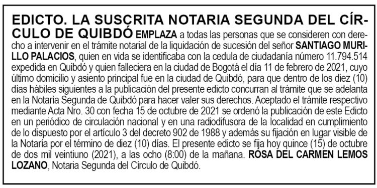 Edicto Santiago Murillo Palacios