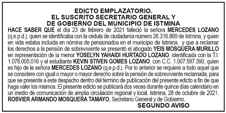Edicto 2do. aviso Mercedes Lozano