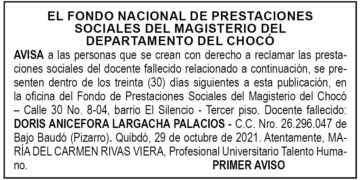 Edicto 1er. aviso Doris Anicéfora Largacha Palacios