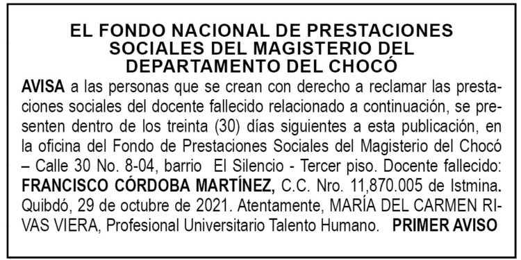 Edicto 1er. aviso Francisco Córdoba Martínez