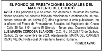 Edicto 1er. aviso Luz Marina Córdoba Blandón
