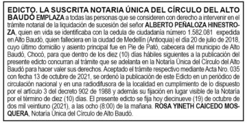Edicto Alberto Peñaloza Hinestroza