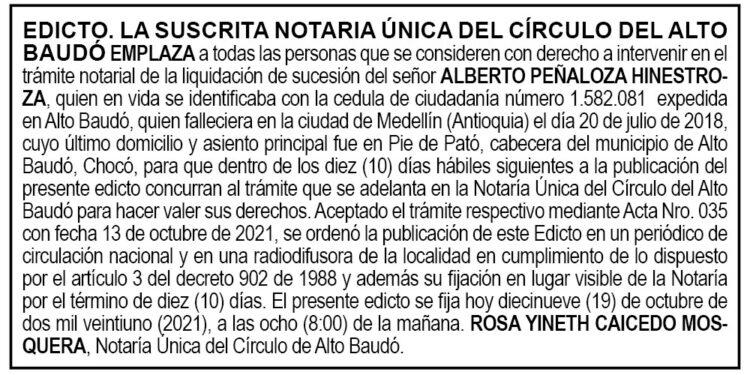Edicto Alberto Peñaloza Hinestroza