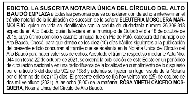 Edicto Eleuteria Mosquera Marmolejo