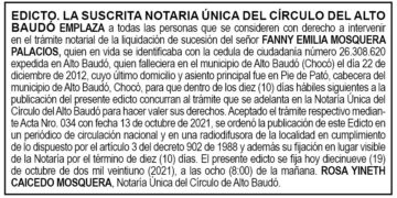 Edicto Fanny Emilia Mosquera Palacios