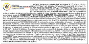 Edicto. Presunción de muerte por desaparecimiento