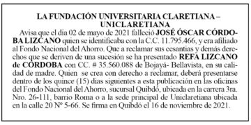 Edicto José Óscar Córdoba Lizcano