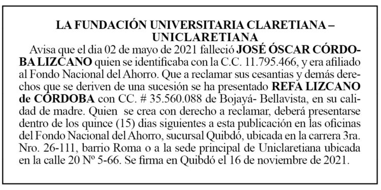Edicto José Óscar Córdoba Lizcano