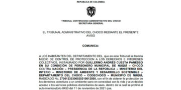 Tribunal Administrativo admite medio de control instaurado por el Personero de Nuquí