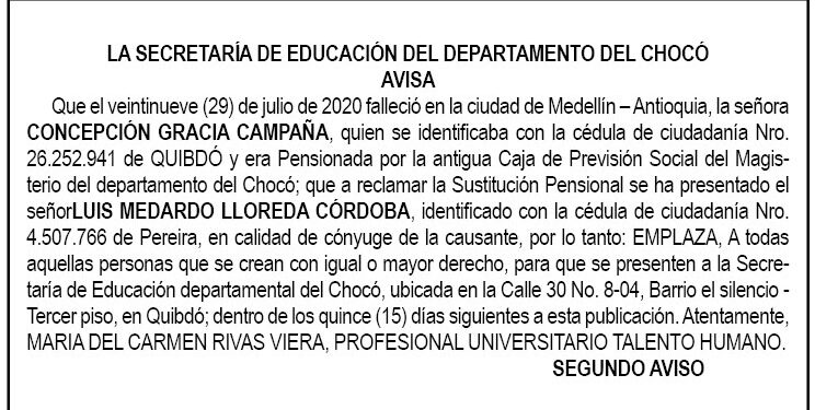 Edicto 2do. aviso Concepción Gracia Campaña
