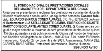 Edicto 2do. aviso Eduardo Enrique Coneo Álvarez