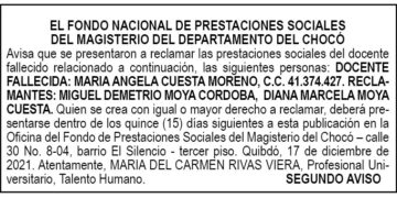Edicto 2do. aviso María Ángela Cuesta Moreno