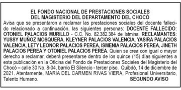 Edicto 2do. aviso Otoniel Palacios Murillo