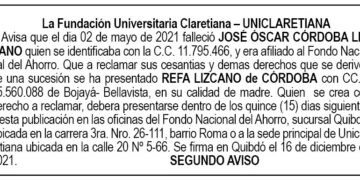 Edicto 2do. aviso José Óscar Córdoba Lizcano