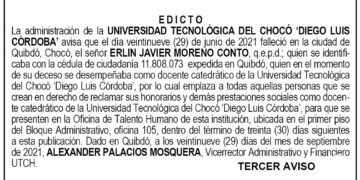 Edicto 3er. aviso Herlin Javier Moreno Conto