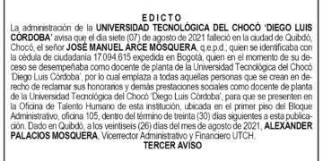 Edicto 3er. aviso José Manuel Arce Mosquera