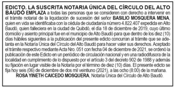 Edicto Basilio Mosquera Mena